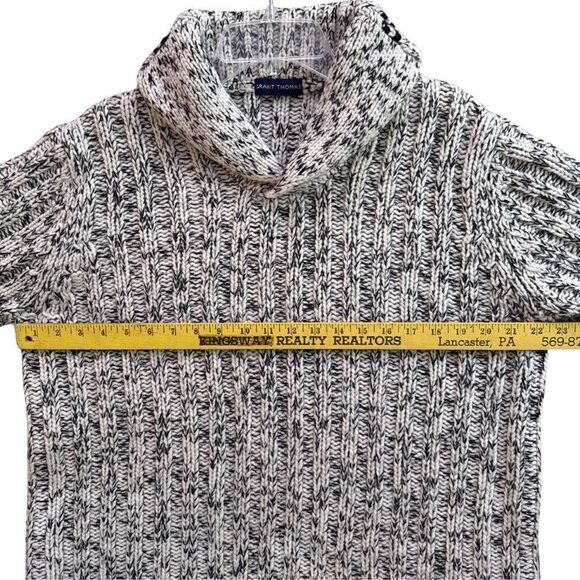 Grant Thomas Ragg Wool Sweater Mens Sz M VTG Black Chunky Shawl Collar Pullover - Picture 8 of 12